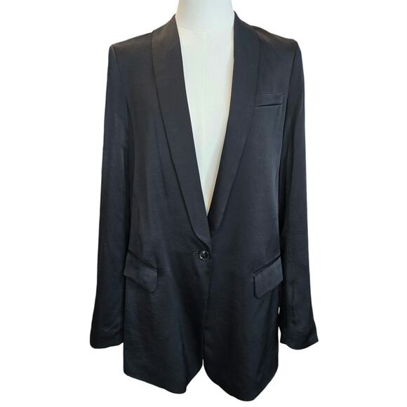 Women's Black Elegant Satin Blazer Sz. 4 - Picture 1 of 6